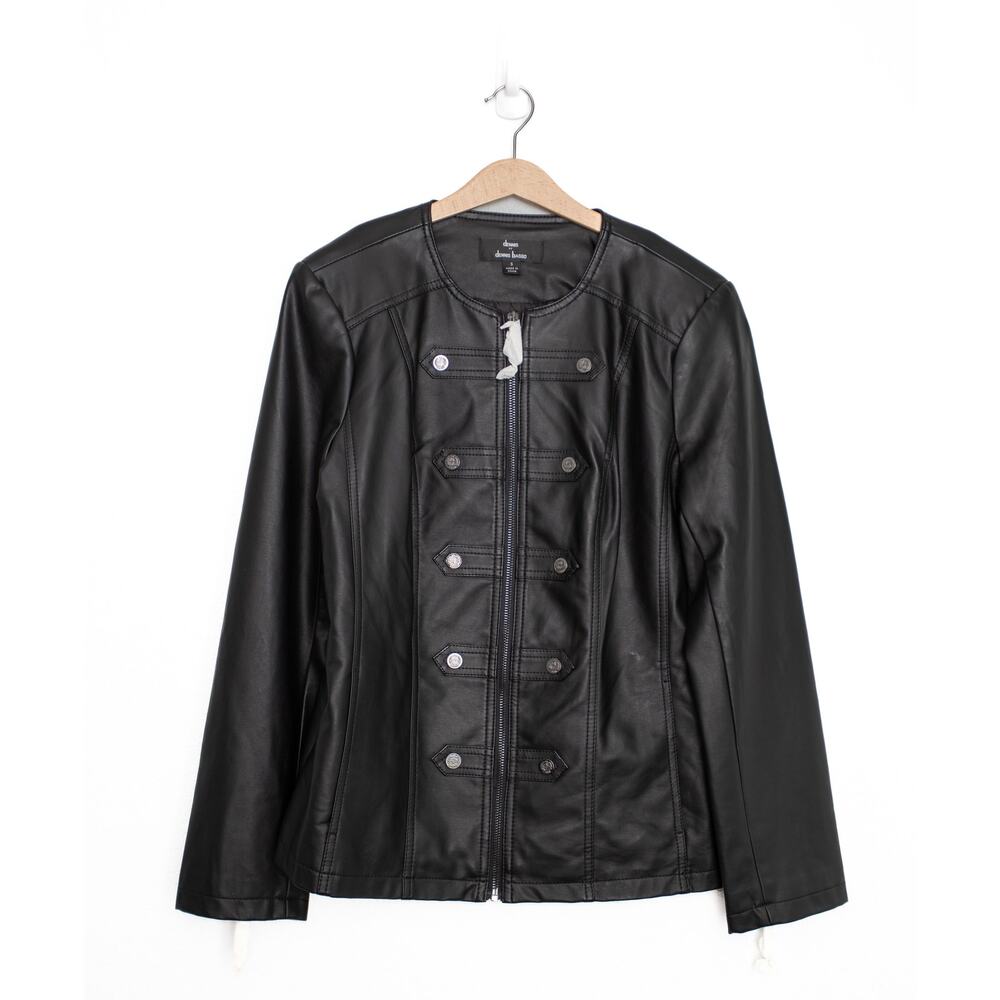 Dennis Basso Military Style Vegan Leather Jacket Small NWOT